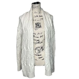 𝅺ANN Taylor White Long Sleeve Cable Knit Shawl Collar Cardigan Sweater Small